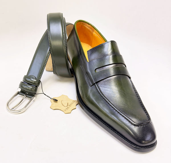 Patina Calfskin Slip-On Penny Loafer Green