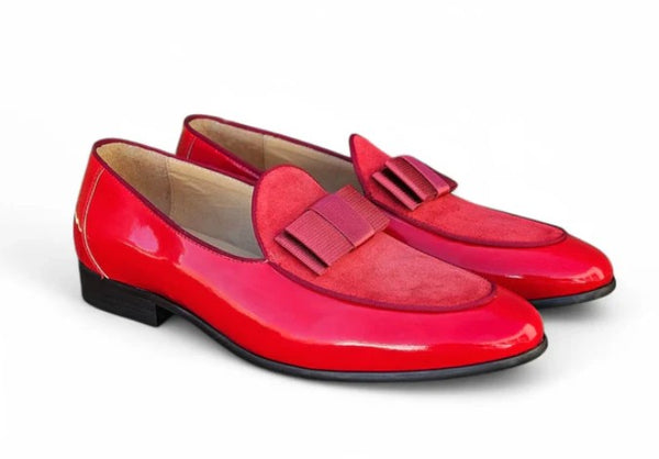 Patent Leather & Suede Slip-On Loafer Red