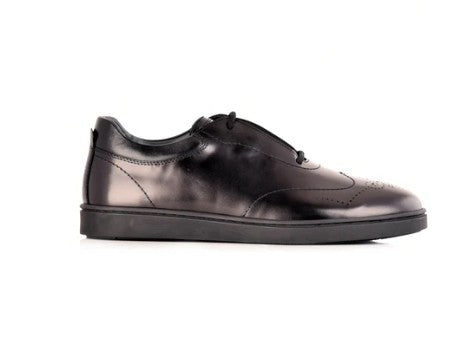 Corrente Lux Leather Wingtip Fashion Sneaker - Black