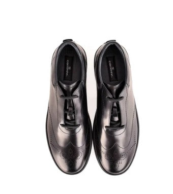 Corrente Lux Leather Wingtip Fashion Sneaker - Black