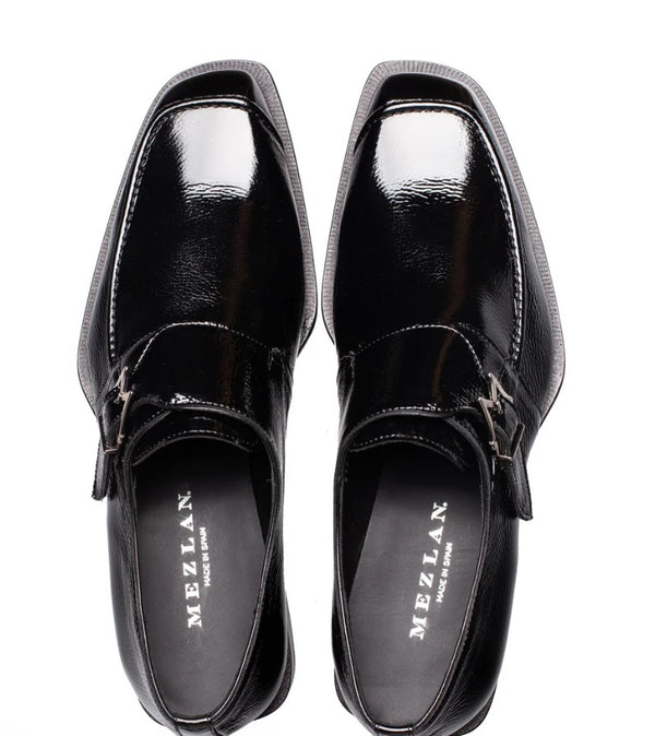 Mezlan Afton Textured Shiny Calf Monkstrap - Black