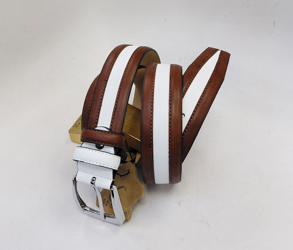 Style: C Collection Leather Belt Brown/White
