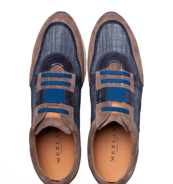 Mezlan Caleta Suede/Linen Sneaker - Taupe/Blue