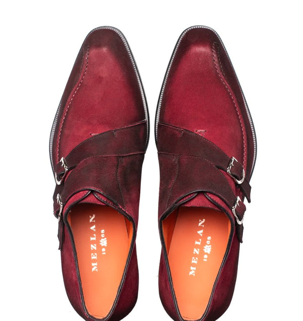 Mezlan Cascade Suede Double Monkstrap - Wine