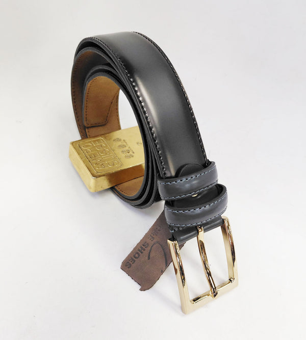 Style: Grey Leather Belt-Gold Buckle