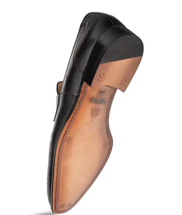 Style: Mayor Lizard Penny Loafer Black
