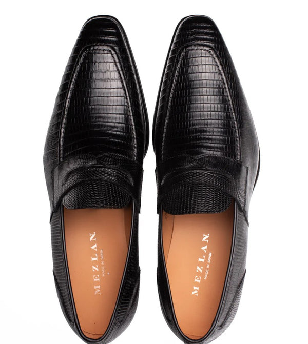 Style: Mayor Lizard Penny Loafer Black