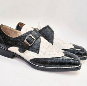 Maurice Palm Desert Ostrich Monkstrap - Black/White