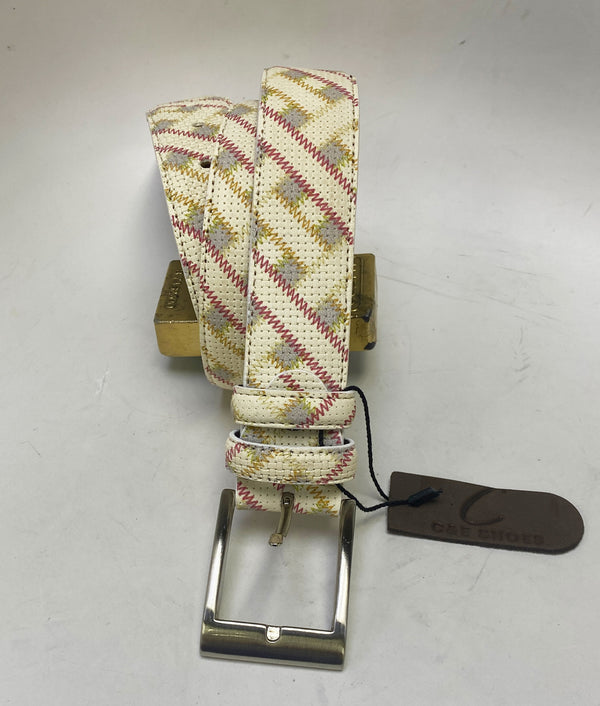 Style: C Collection Straw Printed Leather Belt Beige