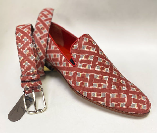 Style: C Collection Straw Printed Leather Belt Red