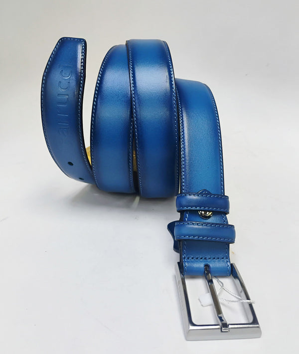 Burnished Calfskin Belt Blue