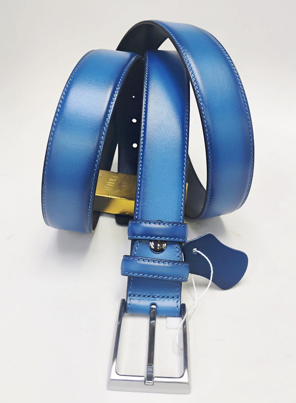 Burnished Calfskin Belt Blue