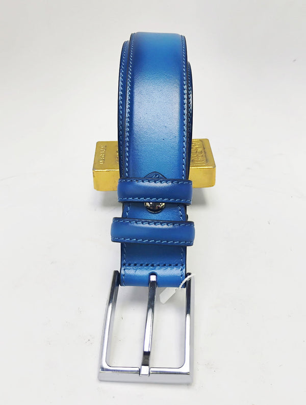 Burnished Calfskin Belt Blue