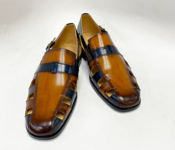 Maurice Calfskin Slip-On Sandal/Shoe Cognac/Navy