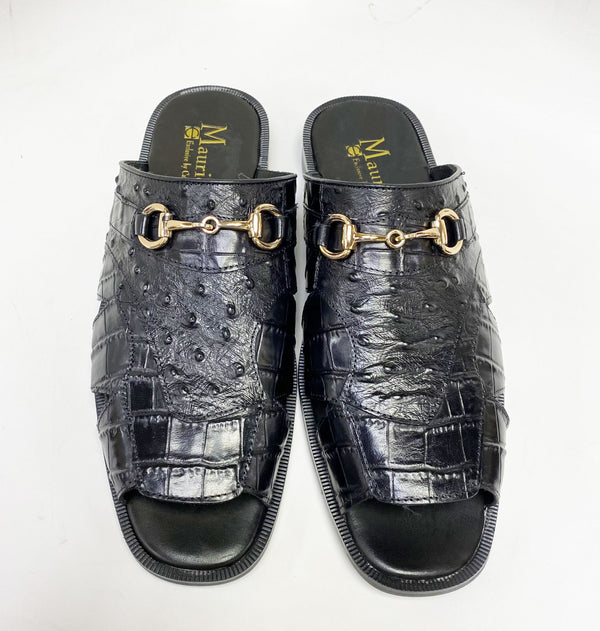 Maurice Embossed Calfskin Slip-On Sandal Black