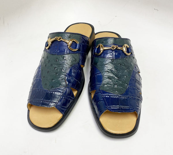 Maurice Embossed Calfskin Slip-On Sandal Navy