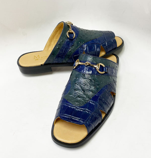 Maurice Embossed Calfskin Slip-On Sandal Navy