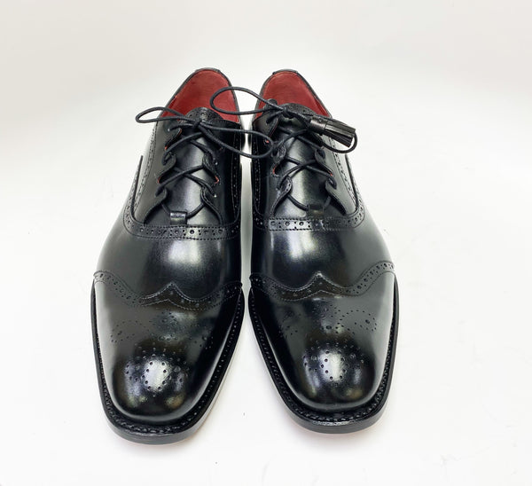 "Stephen" Burnished Calfskin Lace-Up Spectator Oxford Black