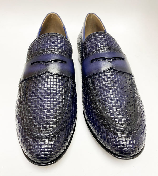 Jean Pierre Woven Calfskin Penny Loafer Navy