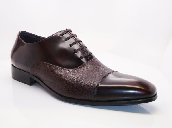 Calfskin & Deerskin Lace-Up Oxford Burgundy