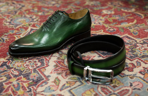 Burnished Calfskin Belt Green