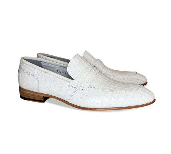 Corrente Crocodile Printed Calfskin Belt White