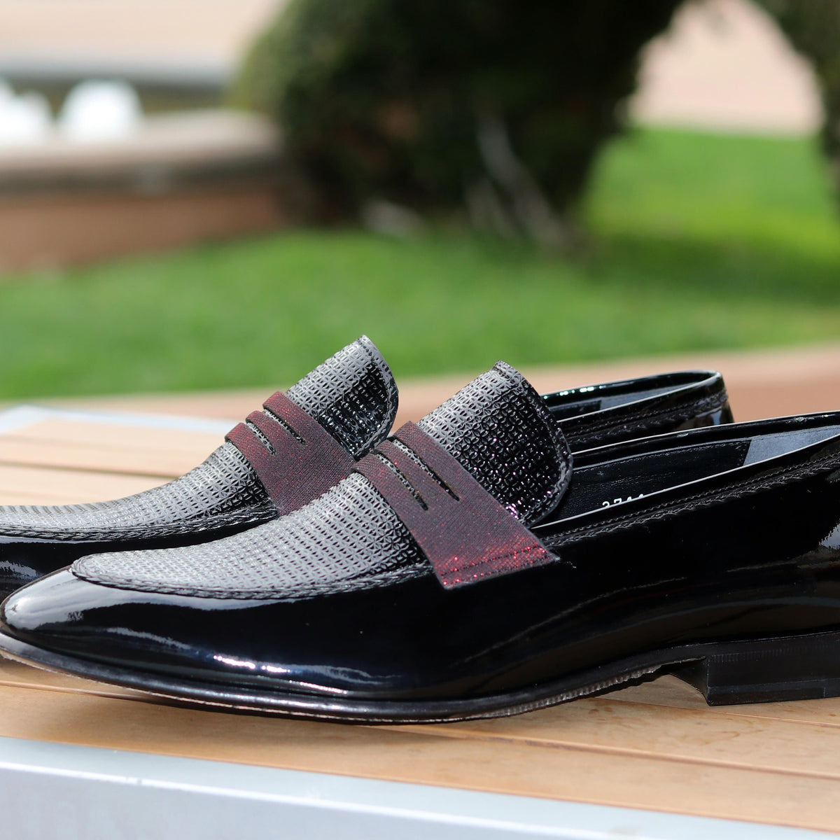 Corrente Black Men’s Textured Penny Loafers Corrente Shoes | MensDesignerShoe.com main image 2