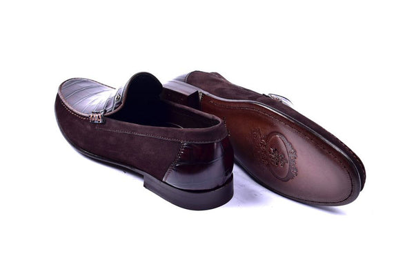 Corrente Crocodile Embossed Calfskin & Suede Loafer Brown