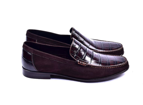Corrente Crocodile Embossed Calfskin & Suede Loafer Brown