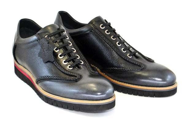 Corrente Calfskin & Deerskin Lace-Up Oxford Black/Grey