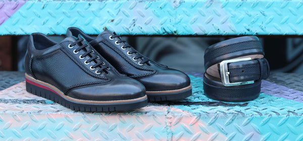 Corrente Calfskin & Deerskin Lace-Up Oxford Black/Grey