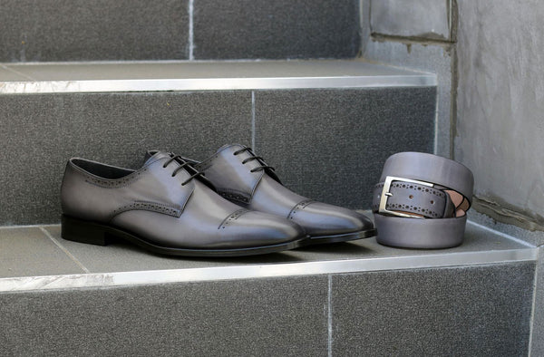 Corrente Burnished Calfskin Lace-Up Oxford Grey