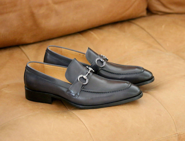 Burnished Calfskin Slip-On Loafer Grey