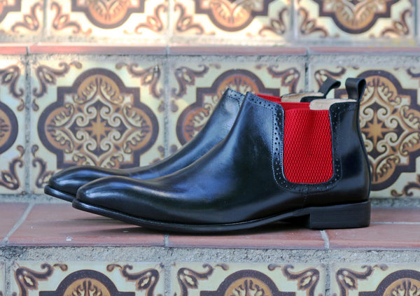 Burnished Calfskin Slip-On Boot Black/Red