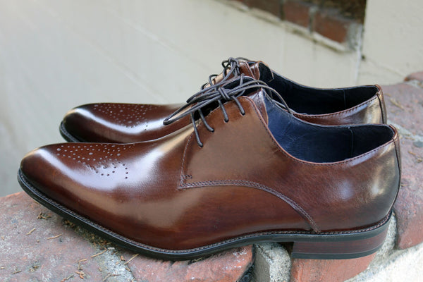 Burnished Calfskin Lace-Up Oxford Chestnut