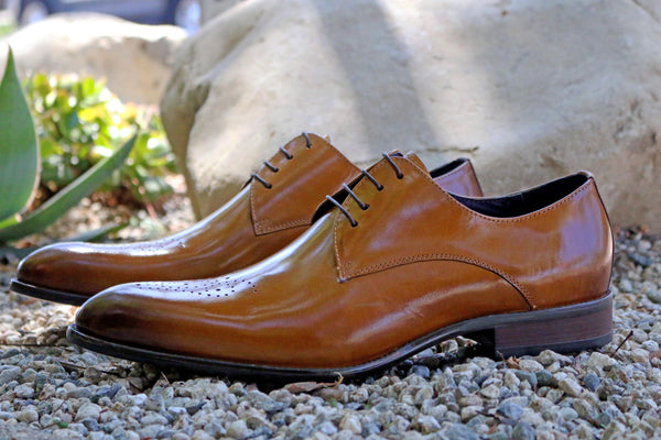 Burnished Calfskin Lace-Up Oxford Cognac