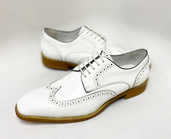 Burnished Leather Lace-Up Shoe White