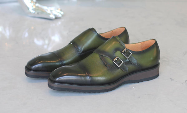 Calfskin Double Monkstrap Shoe Olive