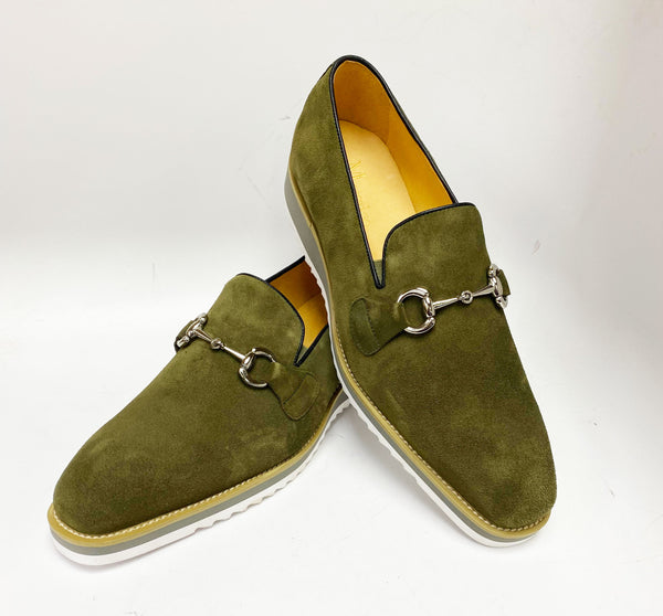 Suede Slip-On Horsebit Loafer Olive