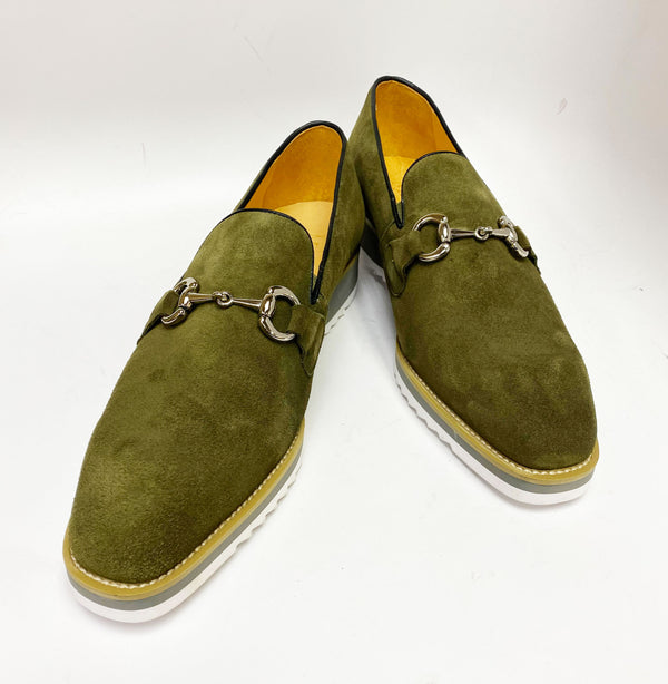 Suede Slip-On Horsebit Loafer Olive
