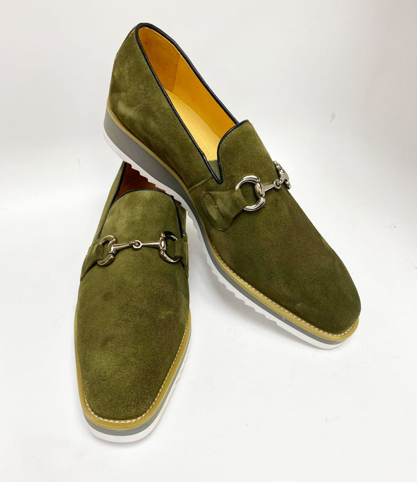 Suede Slip-On Horsebit Loafer Olive