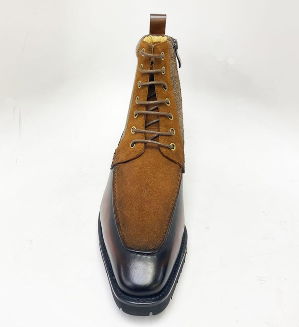 Burnished Calfskin & Suede Slip-On Boot Brown