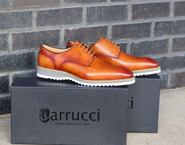 Burnished Calfskin Lace-Up Shoe Cognac