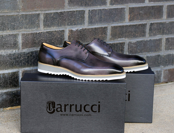 Burnished Calfskin Lace-Up Shoe Grey