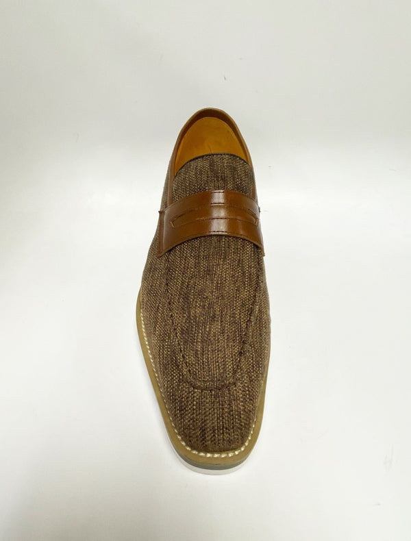 Canvas & Calfskin Slip-On Penny Loafer Brown