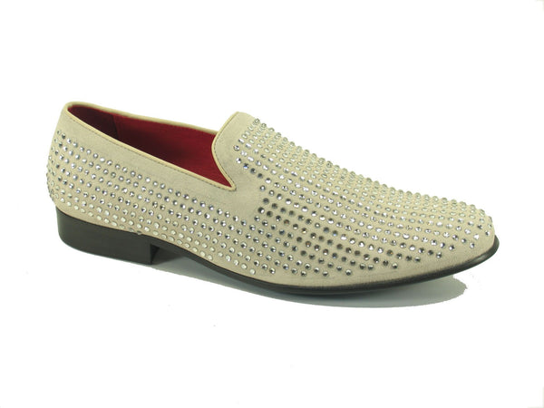 Studded Suede Slip-On Loafer Bone
