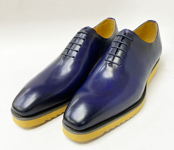 Burnished Calfskin Lace-Up Shoe Blue