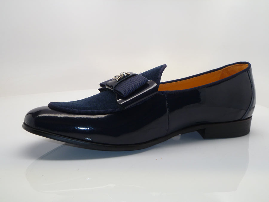 Patent Leather & Suede Slip-On Loafer Blue