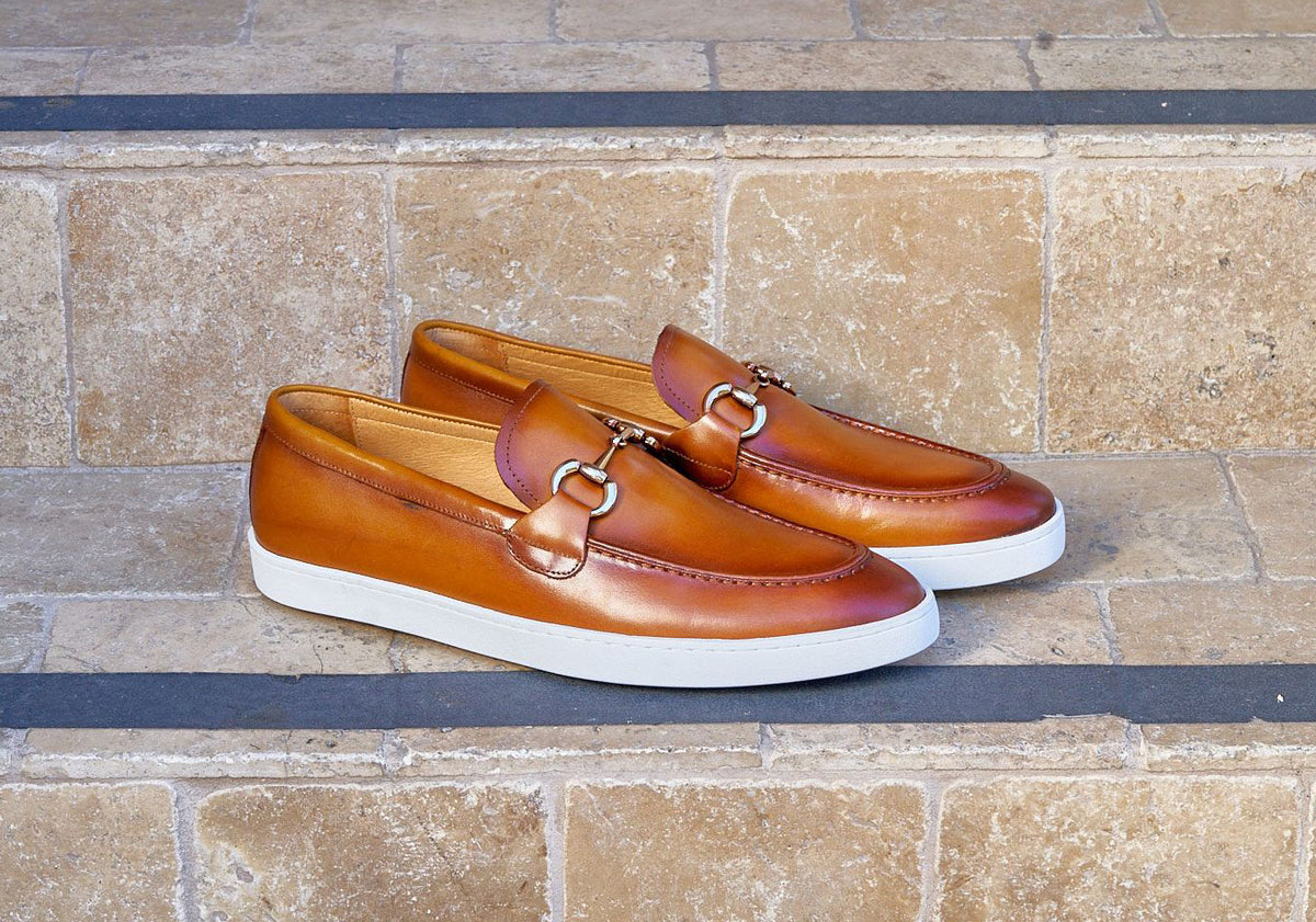 Calfskin Slip-On Horsebit Loafer Cognac – C&E Fashions display picture 1