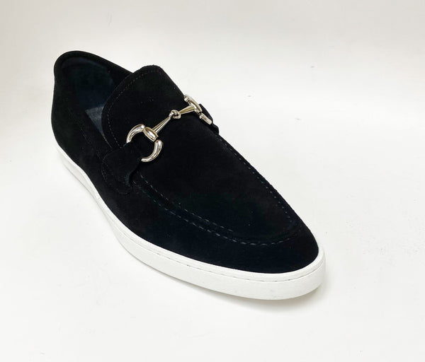Suede Slip-On Horsebit Loafer Black